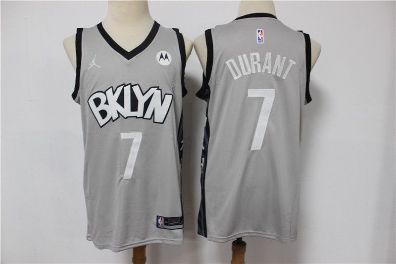Men Brooklyn Nets 7 Durant light grey With Jordan logo 2021 Game NBA Jersey